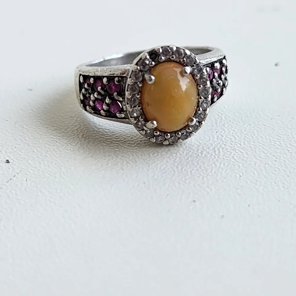 VTG D’Joy Opal Garnet Purple 4.53 g Ring Sterling Silver Signed Statement Sz 7